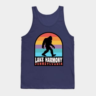 Lake Harmony Pennsylvania Bigfoot Sasquatch Poconos Vacation Retro Sunset Tank Top